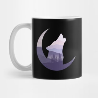 Wolf purple landscape silhouette howling to the moon Mug